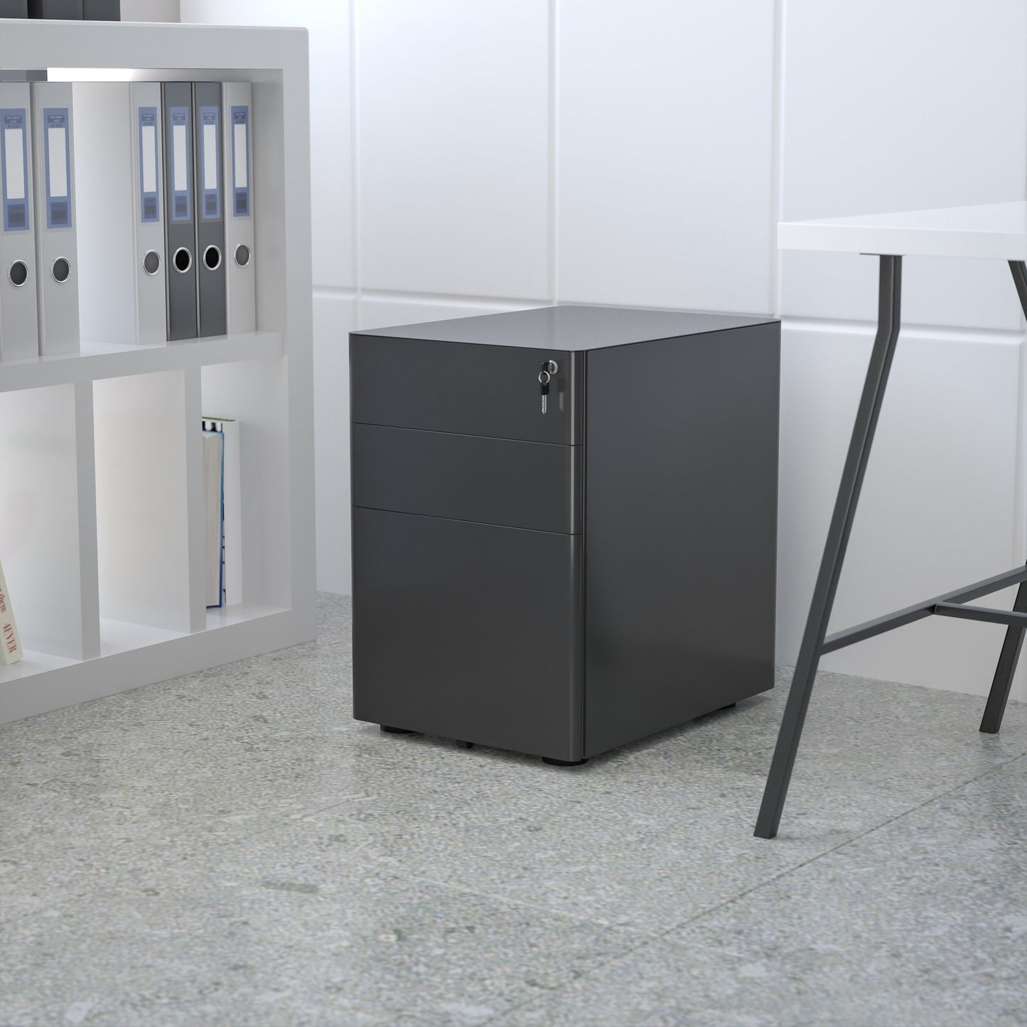 Flash Furniture Contemporary Black 3-Drawer Filing Cabinet, Commercial Grade Metal Construction, Lockable with Rolling Casters, Ergonomic Mobile Design
