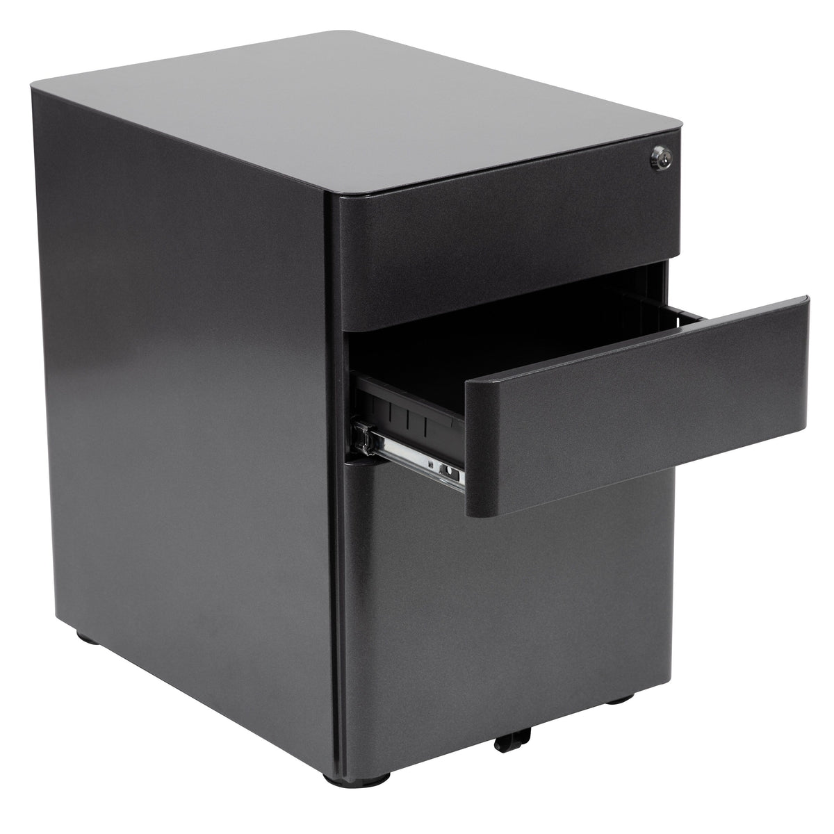 Flash Furniture Contemporary Black 3-Drawer Filing Cabinet, Commercial Grade Metal Construction, Lockable with Rolling Casters, Ergonomic Mobile Design