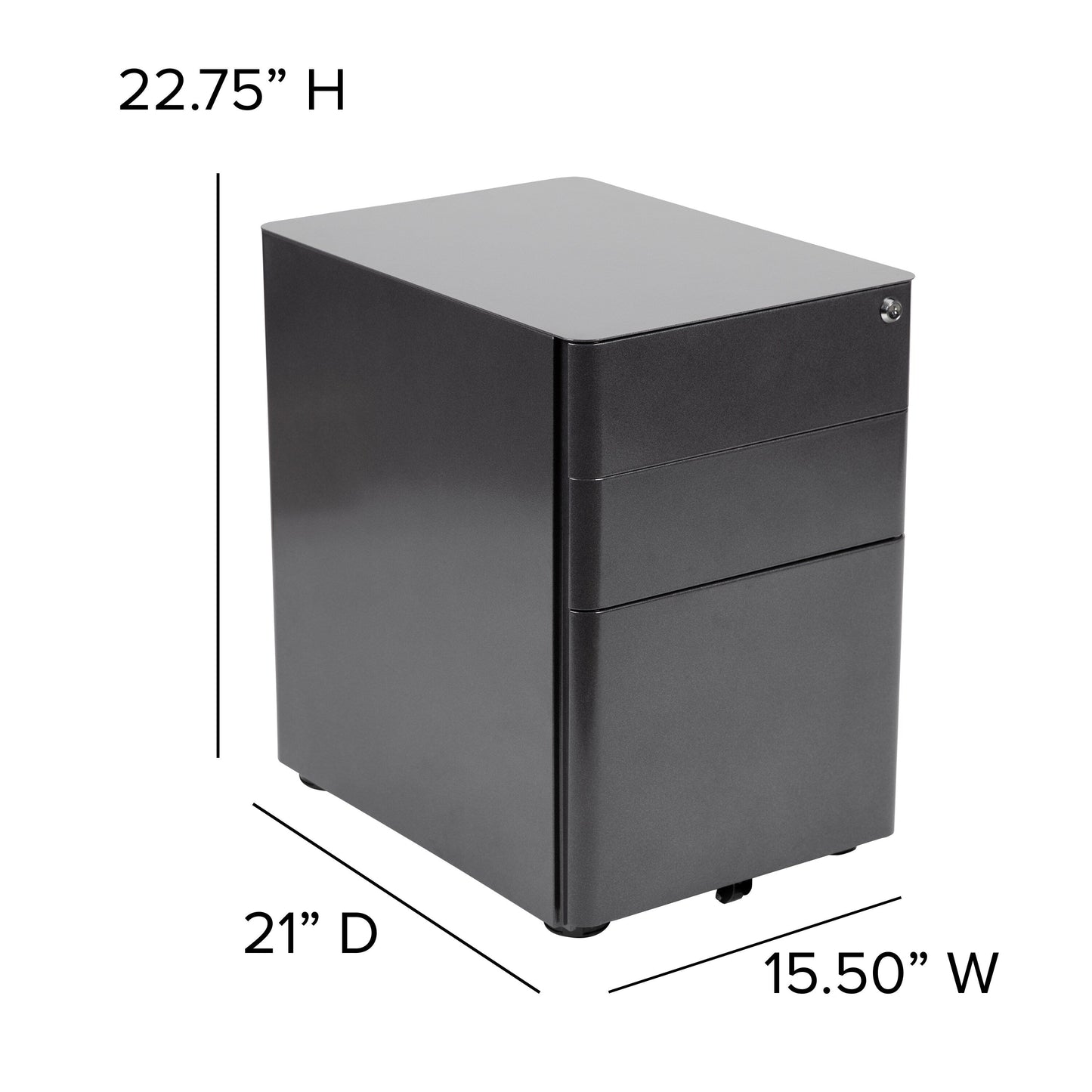 Flash Furniture Contemporary Black 3-Drawer Filing Cabinet, Commercial Grade Metal Construction, Lockable with Rolling Casters, Ergonomic Mobile Design