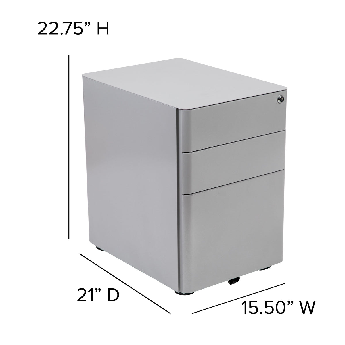 Flash Furniture Contemporary Gray 3-Drawer Filing Cabinet, Commercial Grade Metal Construction, Lockable, Ergonomic Mobile Design