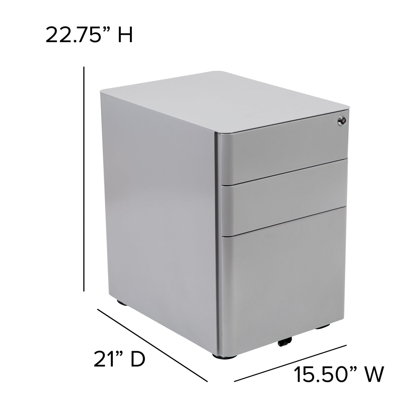 Flash Furniture Contemporary Gray 3-Drawer Filing Cabinet, Commercial Grade Metal Construction, Lockable, Ergonomic Mobile Design