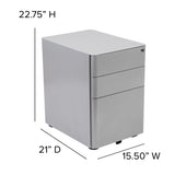 Flash Furniture Contemporary Gray 3-Drawer Filing Cabinet, Commercial Grade Metal Construction, Lockable, Ergonomic Mobile Design