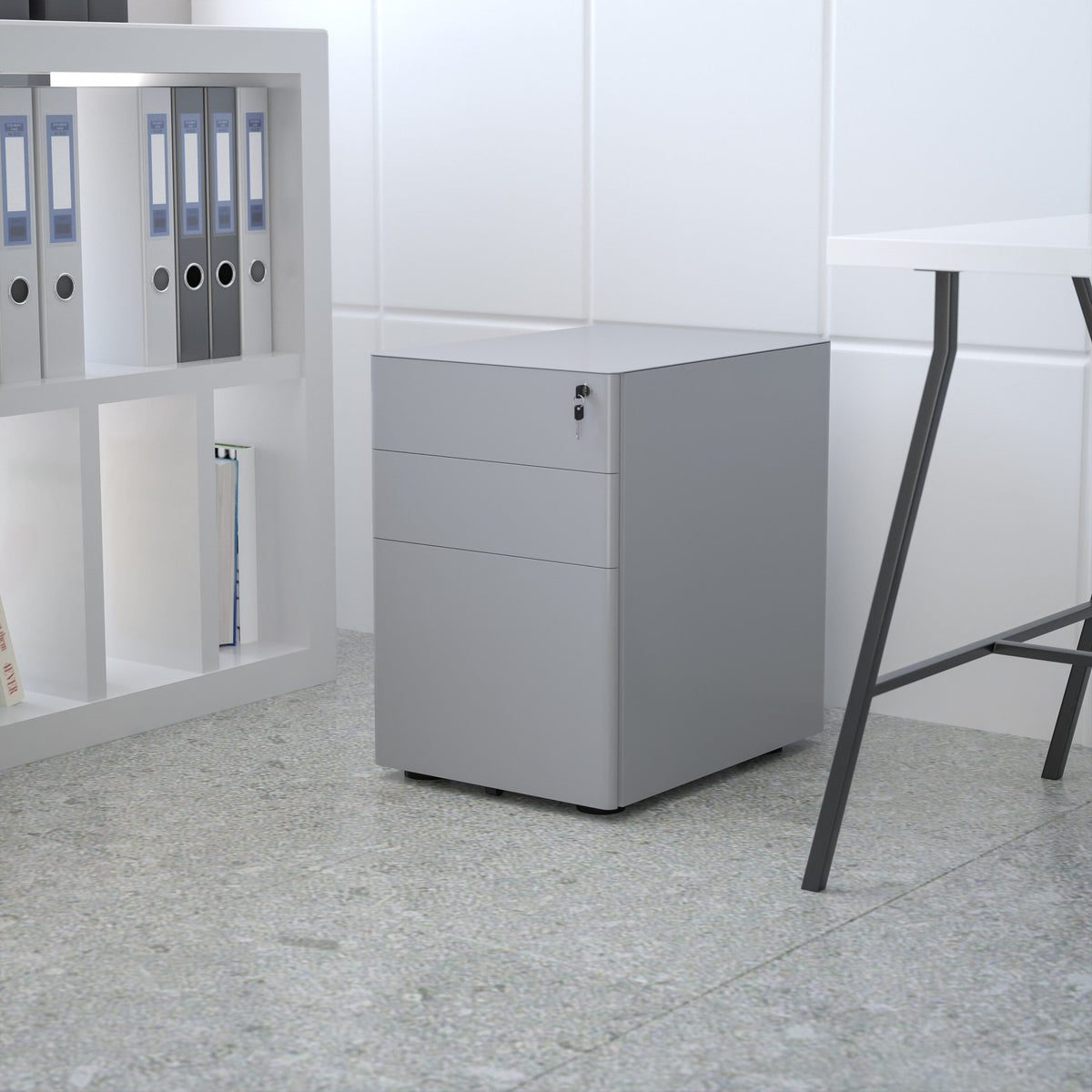 Flash Furniture Contemporary Gray 3-Drawer Filing Cabinet, Commercial Grade Metal Construction, Lockable, Ergonomic Mobile Design
