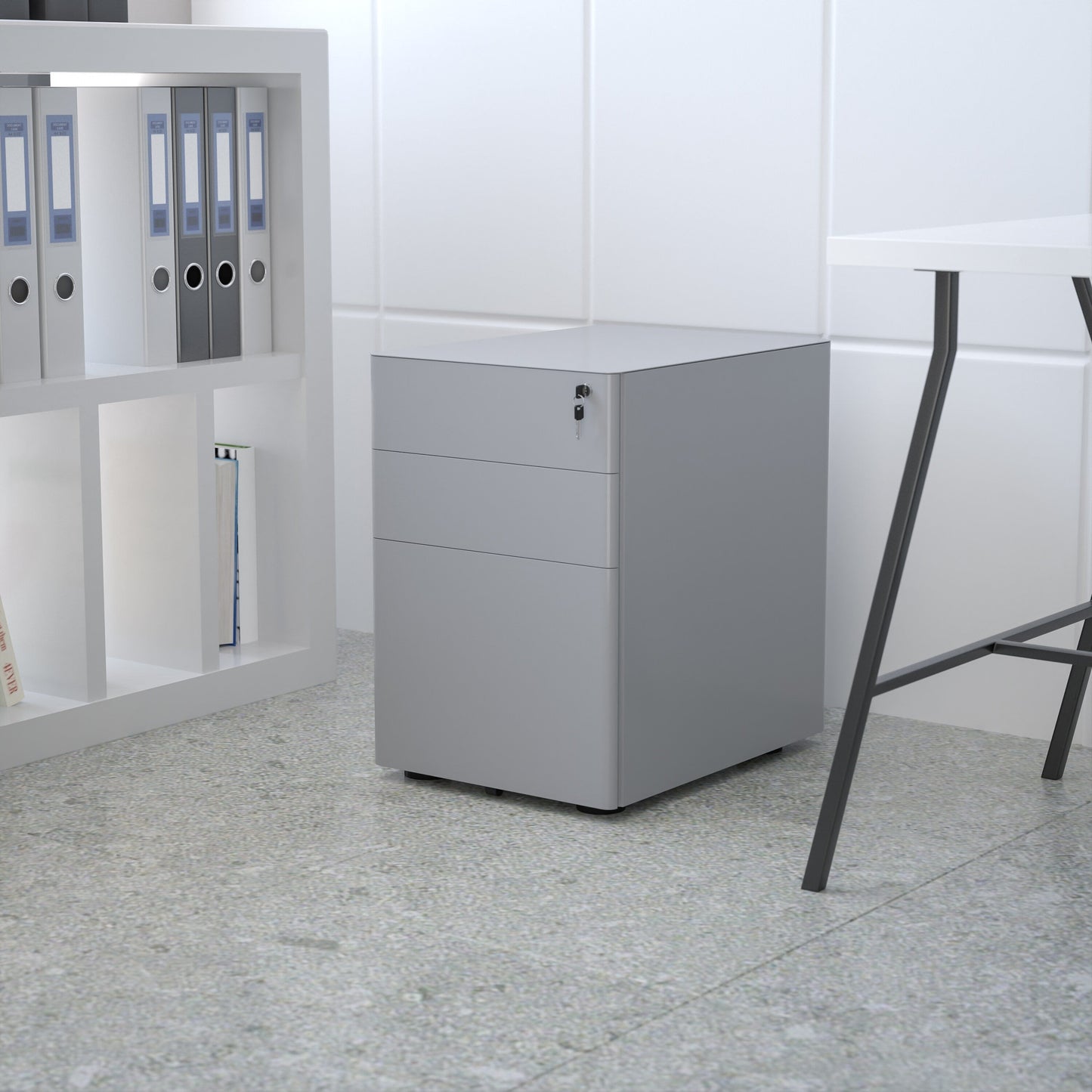 Flash Furniture Contemporary Gray 3-Drawer Filing Cabinet, Commercial Grade Metal Construction, Lockable, Ergonomic Mobile Design