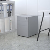 Flash Furniture Contemporary Gray 3-Drawer Filing Cabinet, Commercial Grade Metal Construction, Lockable, Ergonomic Mobile Design