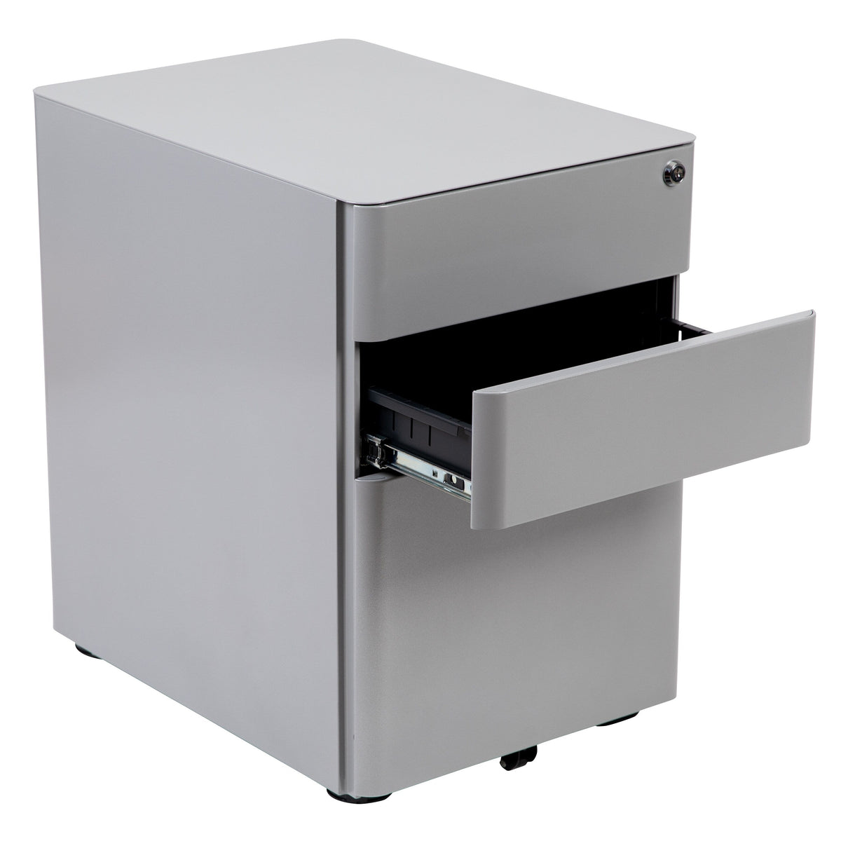 Flash Furniture Contemporary Gray 3-Drawer Filing Cabinet, Commercial Grade Metal Construction, Lockable, Ergonomic Mobile Design