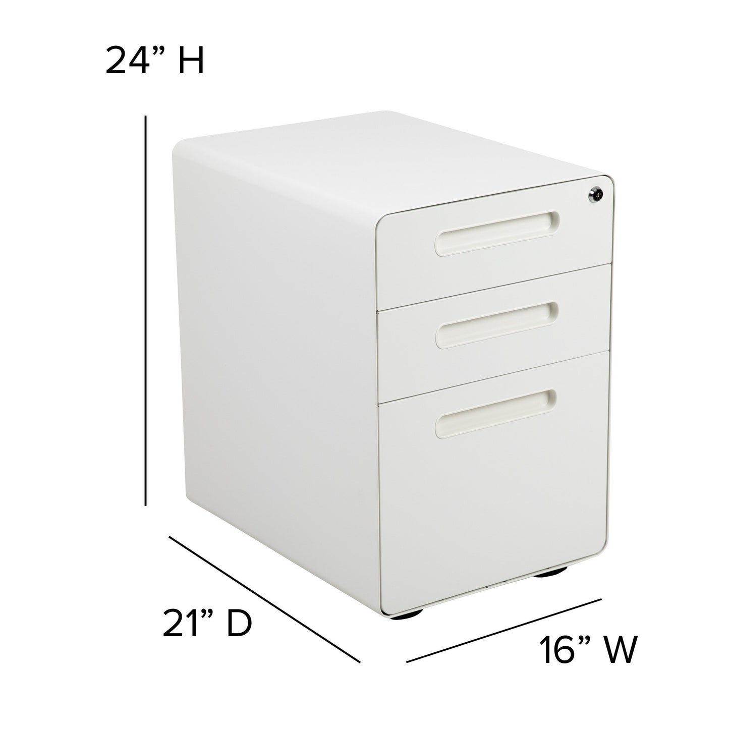 Flash Furniture Modern White 3-Drawer Filing Cabinet - Ergonomic Mobile Design, Lockable, Commercial Grade, Metal Construction, Rolling, 16x24x21 Inches