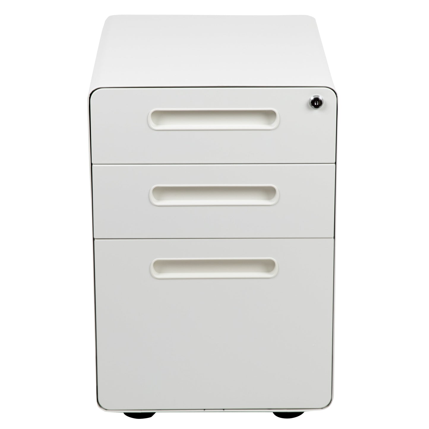 Flash Furniture Modern White 3-Drawer Filing Cabinet - Ergonomic Mobile Design, Lockable, Commercial Grade, Metal Construction, Rolling, 16x24x21 Inches
