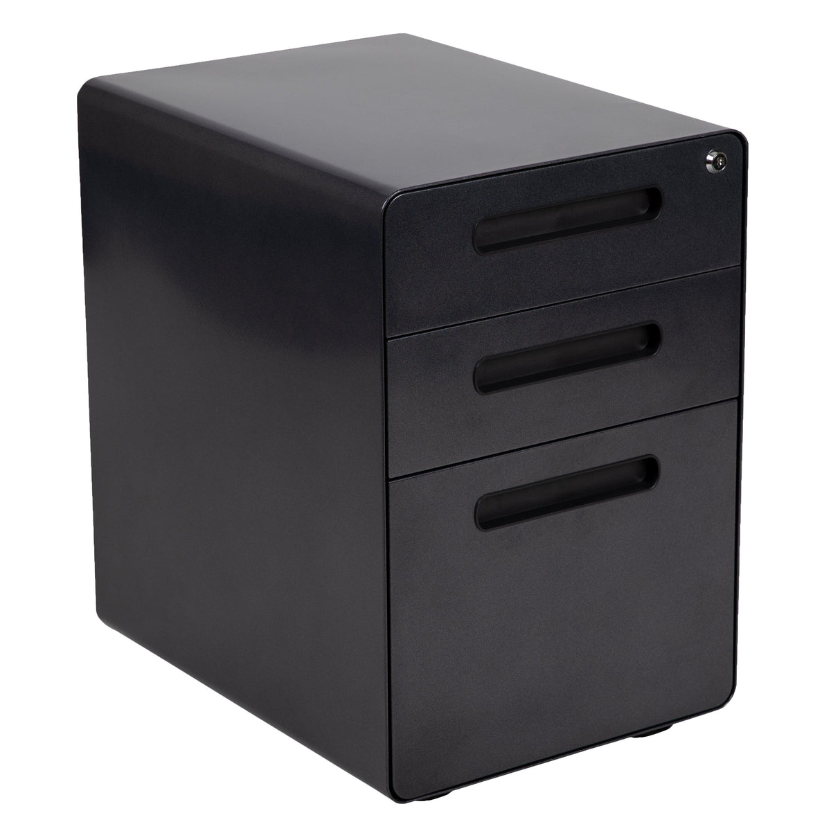 Flash Furniture Modern Black 3-Drawer Filing Cabinet - Ergonomic Mobile Design, Lockable, Commercial Grade Metal File Cabinet, 16  21  24in