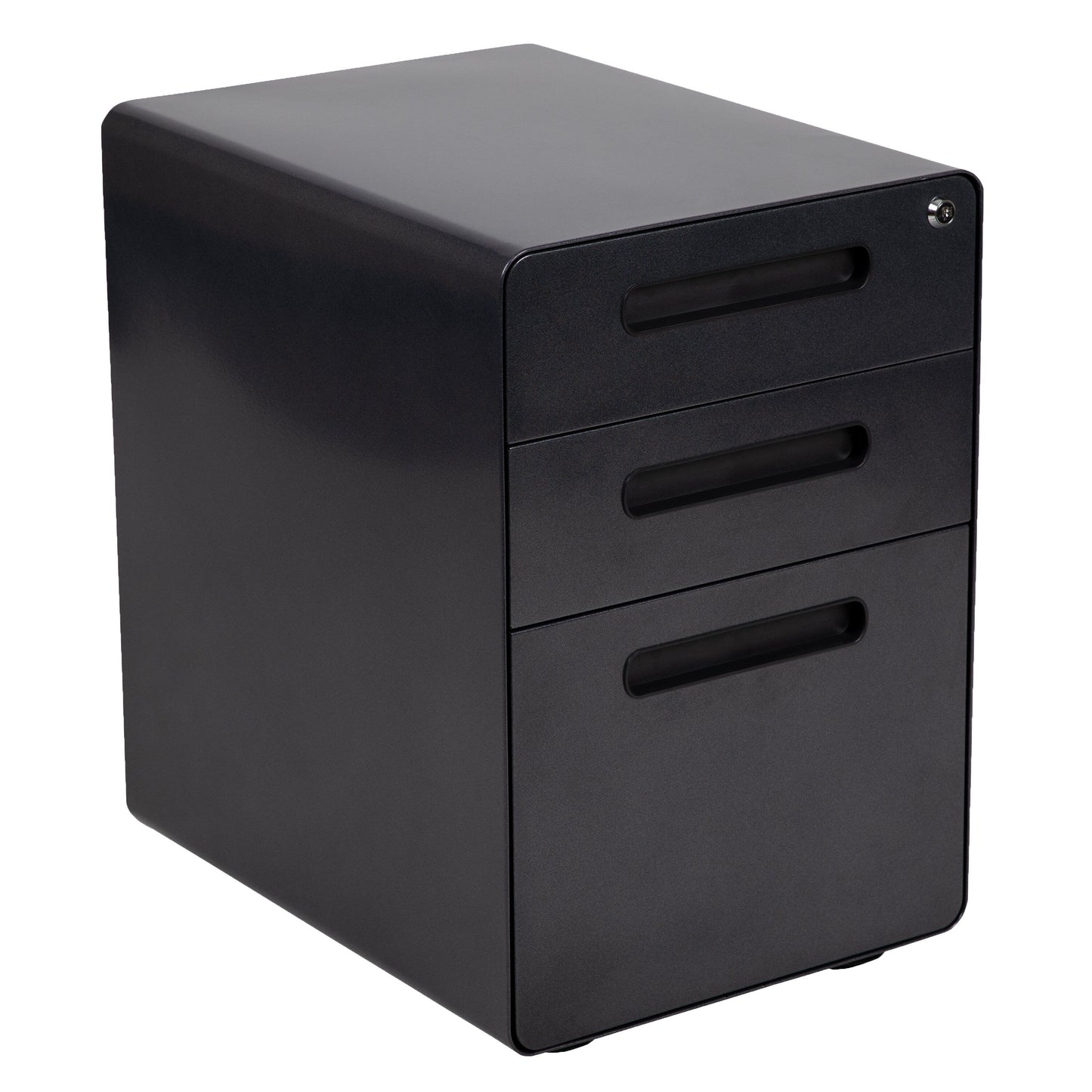 Flash Furniture Modern Black 3-Drawer Filing Cabinet - Ergonomic Mobile Design, Lockable, Commercial Grade Metal File Cabinet, 16  21  24in