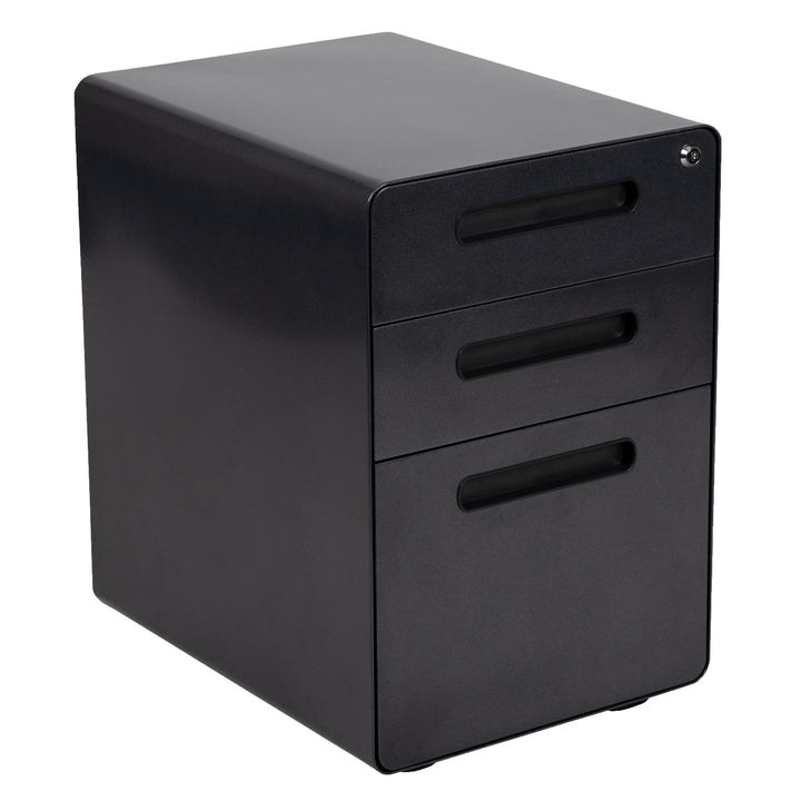 Flash Furniture Modern Black 3-Drawer Filing Cabinet - Ergonomic Mobile Design, Lockable, Commercial Grade Metal File Cabinet, 16  21  24in