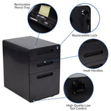 Flash Furniture Modern Black 3-Drawer Filing Cabinet - Ergonomic Mobile Design, Lockable, Commercial Grade Metal File Cabinet, 16  21  24in