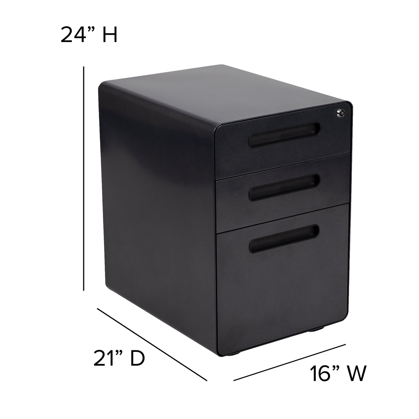 Flash Furniture Modern Black 3-Drawer Filing Cabinet - Ergonomic Mobile Design, Lockable, Commercial Grade Metal File Cabinet, 16  21  24in
