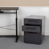 Flash Furniture Modern Black 3-Drawer Filing Cabinet - Ergonomic Mobile Design, Lockable, Commercial Grade Metal File Cabinet, 16  21  24in