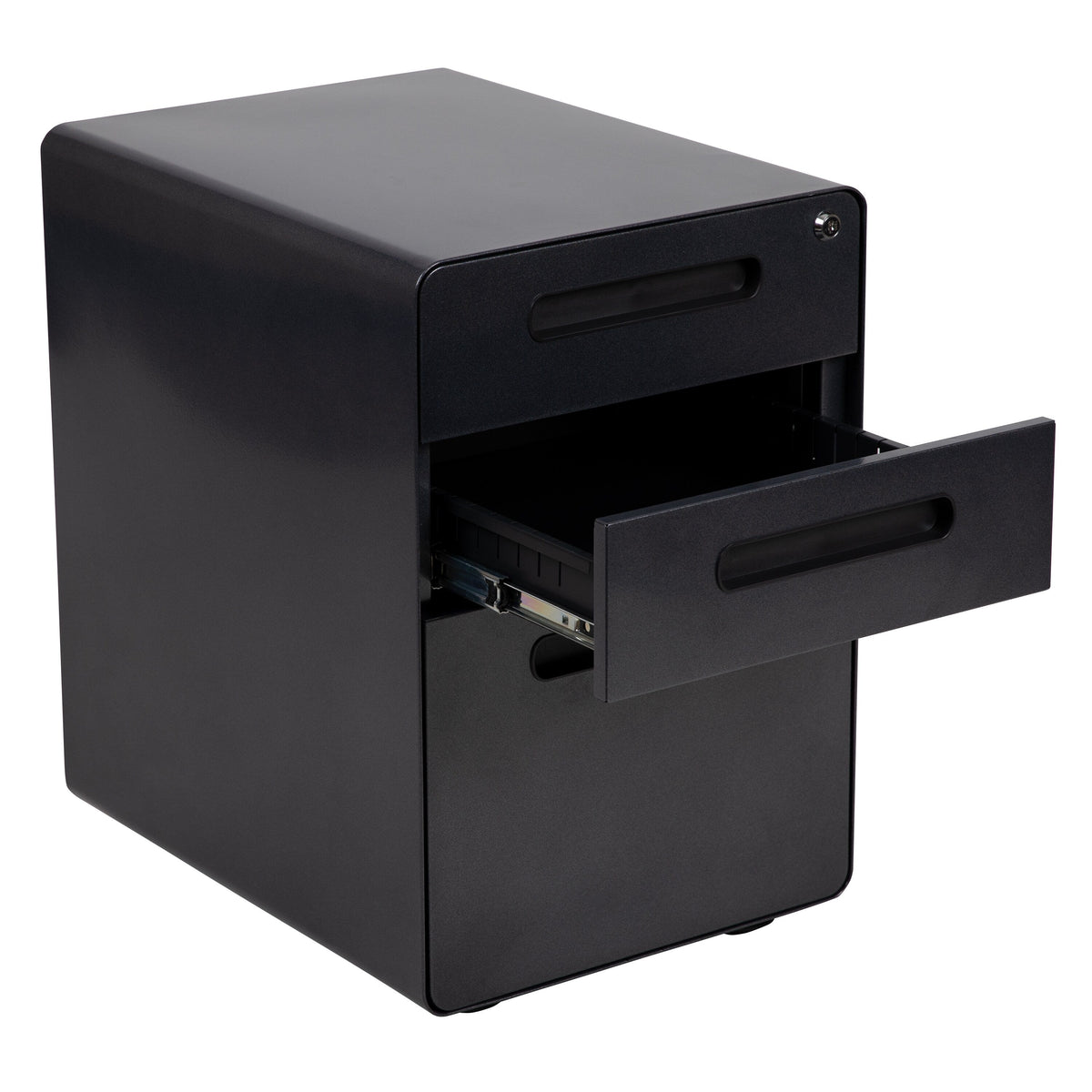 Flash Furniture Modern Black 3-Drawer Filing Cabinet - Ergonomic Mobile Design, Lockable, Commercial Grade Metal File Cabinet, 16  21  24in