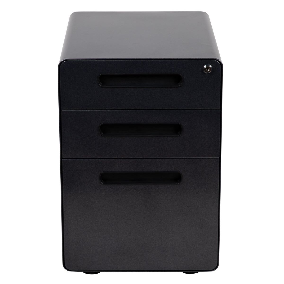 Flash Furniture Modern Black 3-Drawer Filing Cabinet - Ergonomic Mobile Design, Lockable, Commercial Grade Metal File Cabinet, 16  21  24in