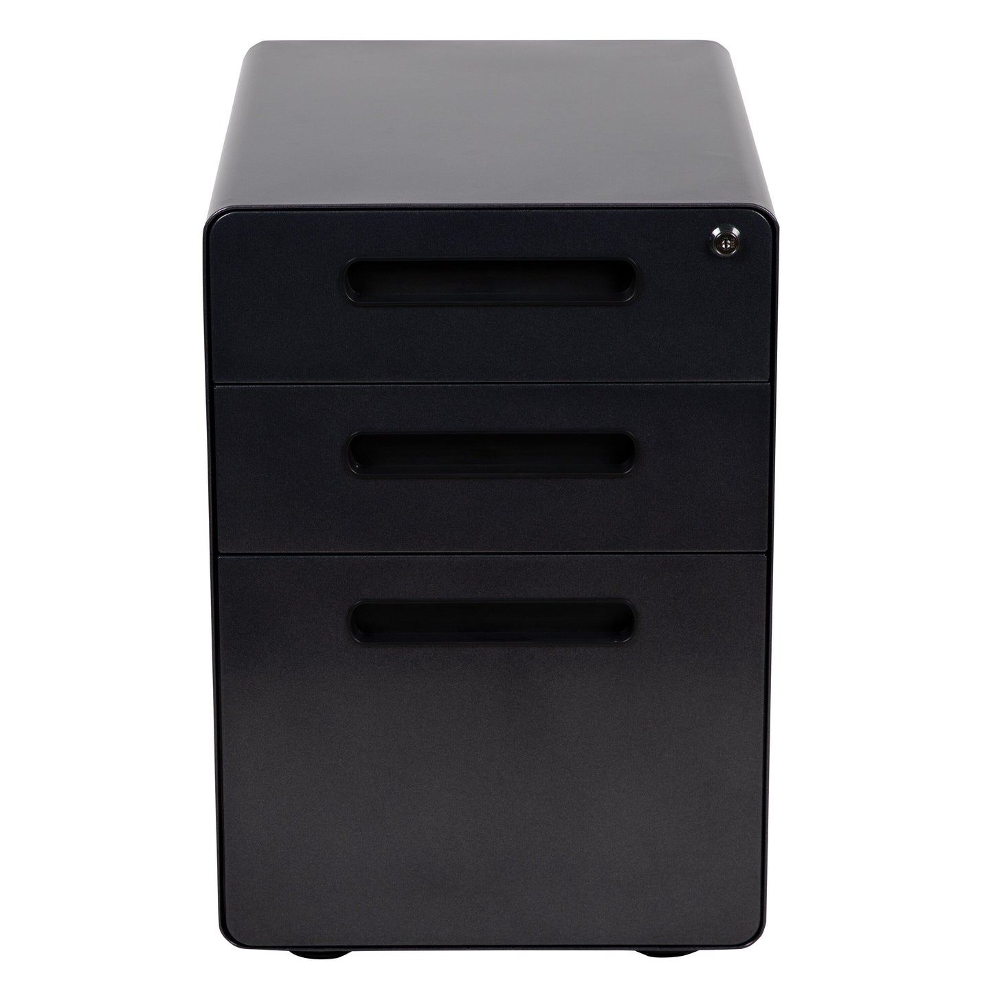 Flash Furniture Modern Black 3-Drawer Filing Cabinet - Ergonomic Mobile Design, Lockable, Commercial Grade Metal File Cabinet, 16  21  24in