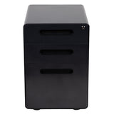 Flash Furniture Modern Black 3-Drawer Filing Cabinet - Ergonomic Mobile Design, Lockable, Commercial Grade Metal File Cabinet, 16  21  24in