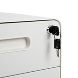 Flash Furniture Modern White 3-Drawer Filing Cabinet - Ergonomic Mobile Design, Lockable, Commercial Grade, Metal Construction, Rolling, 16x24x21 Inches