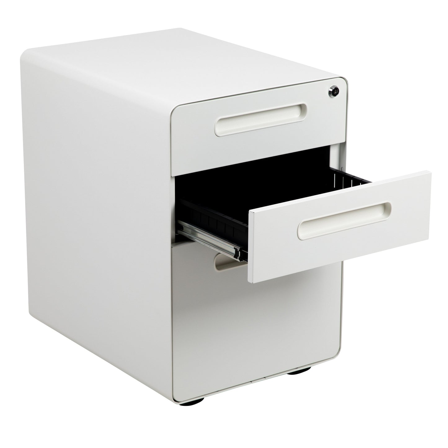 Flash Furniture Modern White 3-Drawer Filing Cabinet - Ergonomic Mobile Design, Lockable, Commercial Grade, Metal Construction, Rolling, 16x24x21 Inches