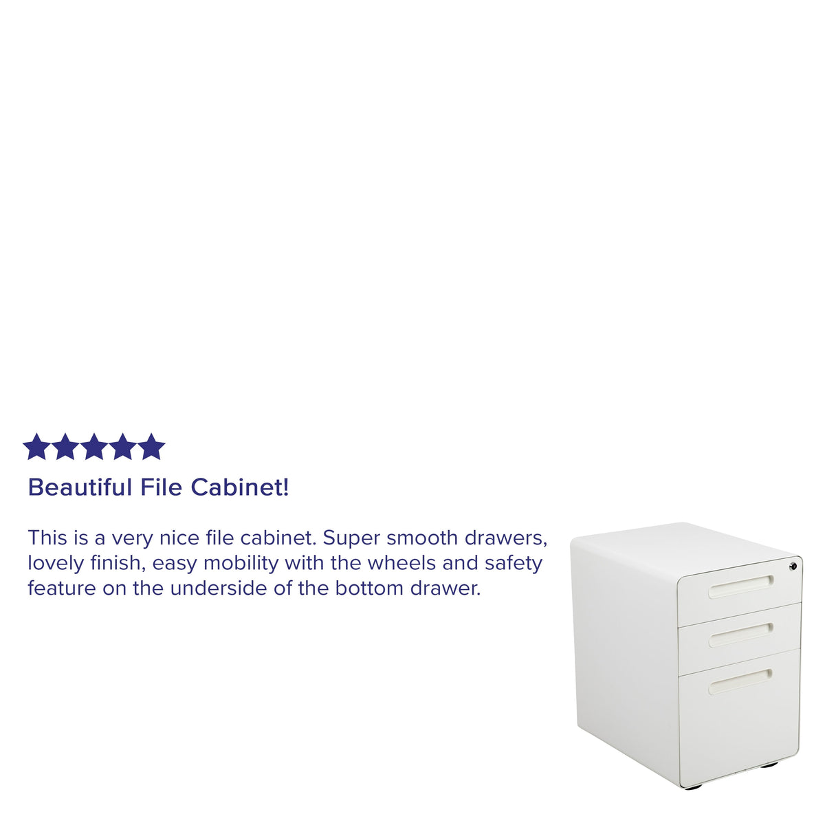 Flash Furniture Modern White 3-Drawer Filing Cabinet - Ergonomic Mobile Design, Lockable, Commercial Grade, Metal Construction, Rolling, 16x24x21 Inches