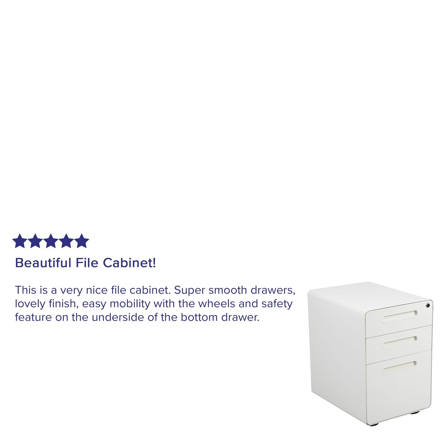 Flash Furniture Modern White 3-Drawer Filing Cabinet - Ergonomic Mobile Design, Lockable, Commercial Grade, Metal Construction, Rolling, 16x24x21 Inches