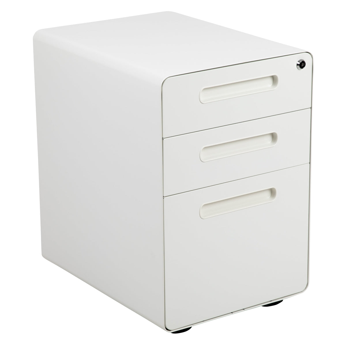 Flash Furniture Modern White 3-Drawer Filing Cabinet - Ergonomic Mobile Design, Lockable, Commercial Grade, Metal Construction, Rolling, 16x24x21 Inches