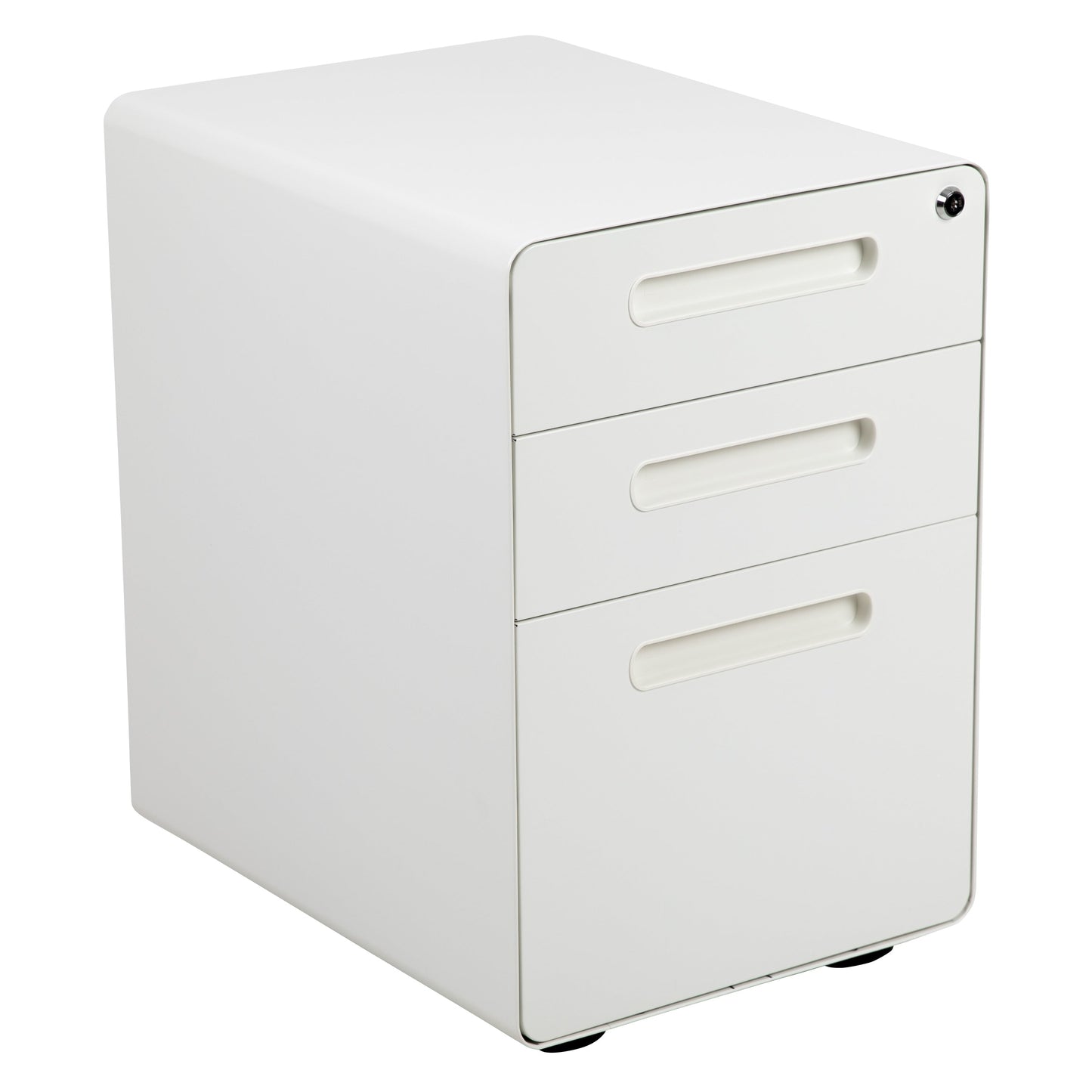 Flash Furniture Modern White 3-Drawer Filing Cabinet - Ergonomic Mobile Design, Lockable, Commercial Grade, Metal Construction, Rolling, 16x24x21 Inches