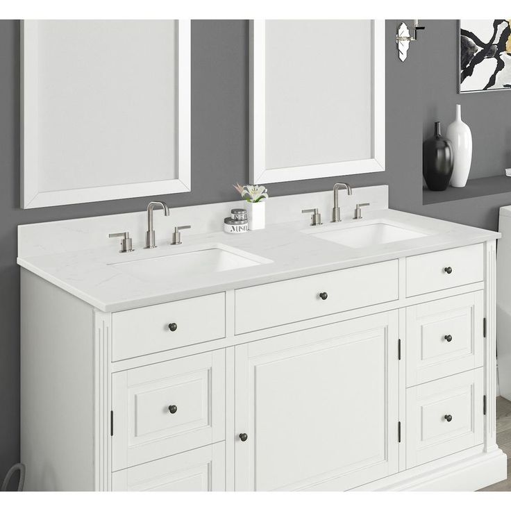 73 in. W x 22 in. D x 0.75 in. H Quartz Vanity Top in Carrara White with White Basins