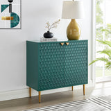 Sumyeg Green 2 Door Apothecary Accent Cabinet with Gold Accent Legs, Fully Assembled