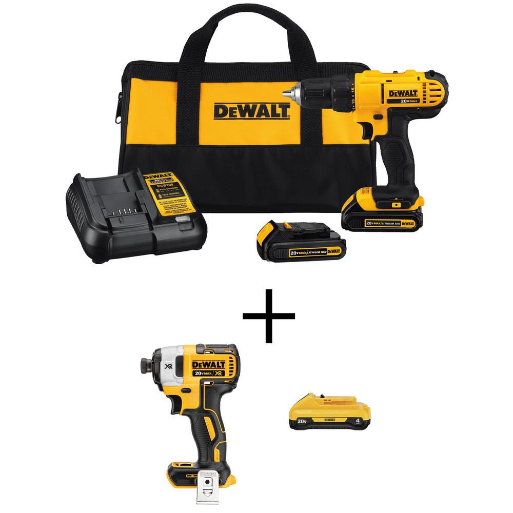 20-Volt MAX Li-Ion Cordless 1/2 in. Drill/Driver Kit w/ Bare 20-V Cordless 1/4 in. Impact Driver & 20-V 4 Ah Battery - Super Arbor