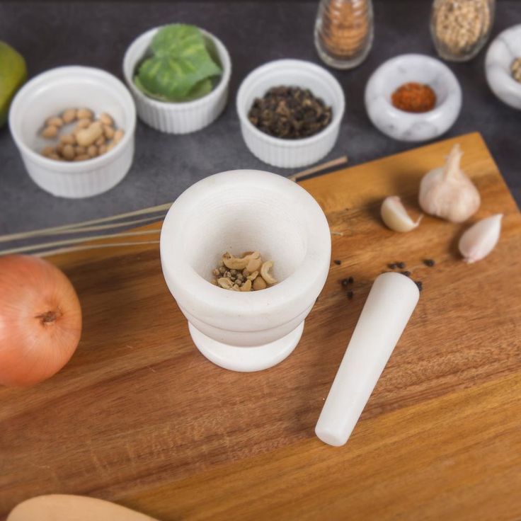 Natural Marble Mortar Off-White and Pestle Spice Grinder Set Pestle Set Kitchen Spices, Herbs, Pesto Grinder