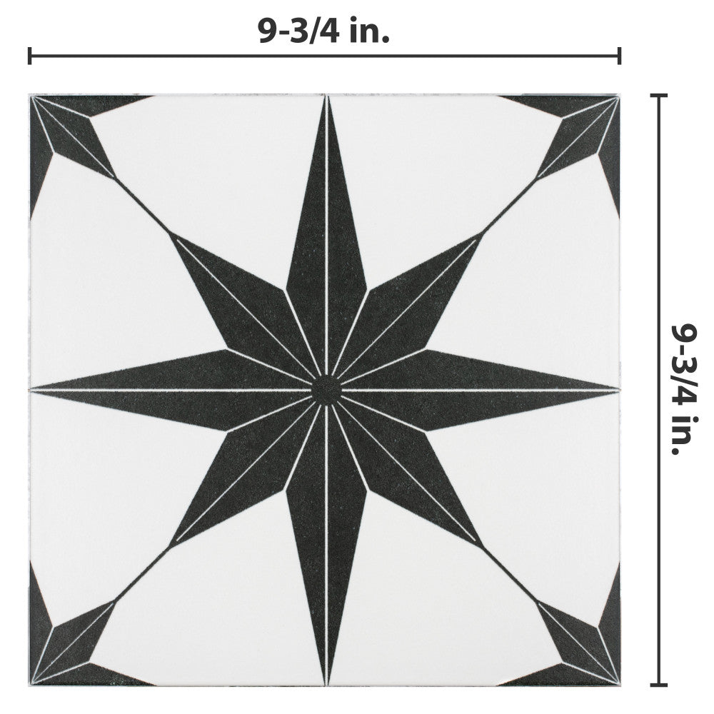 Merola Tile Stella Nero Encaustic 9-3/4 in. x 9-3/4 in. Porcelain Floor and Wall Tile (11.11 sq. ft. / case)