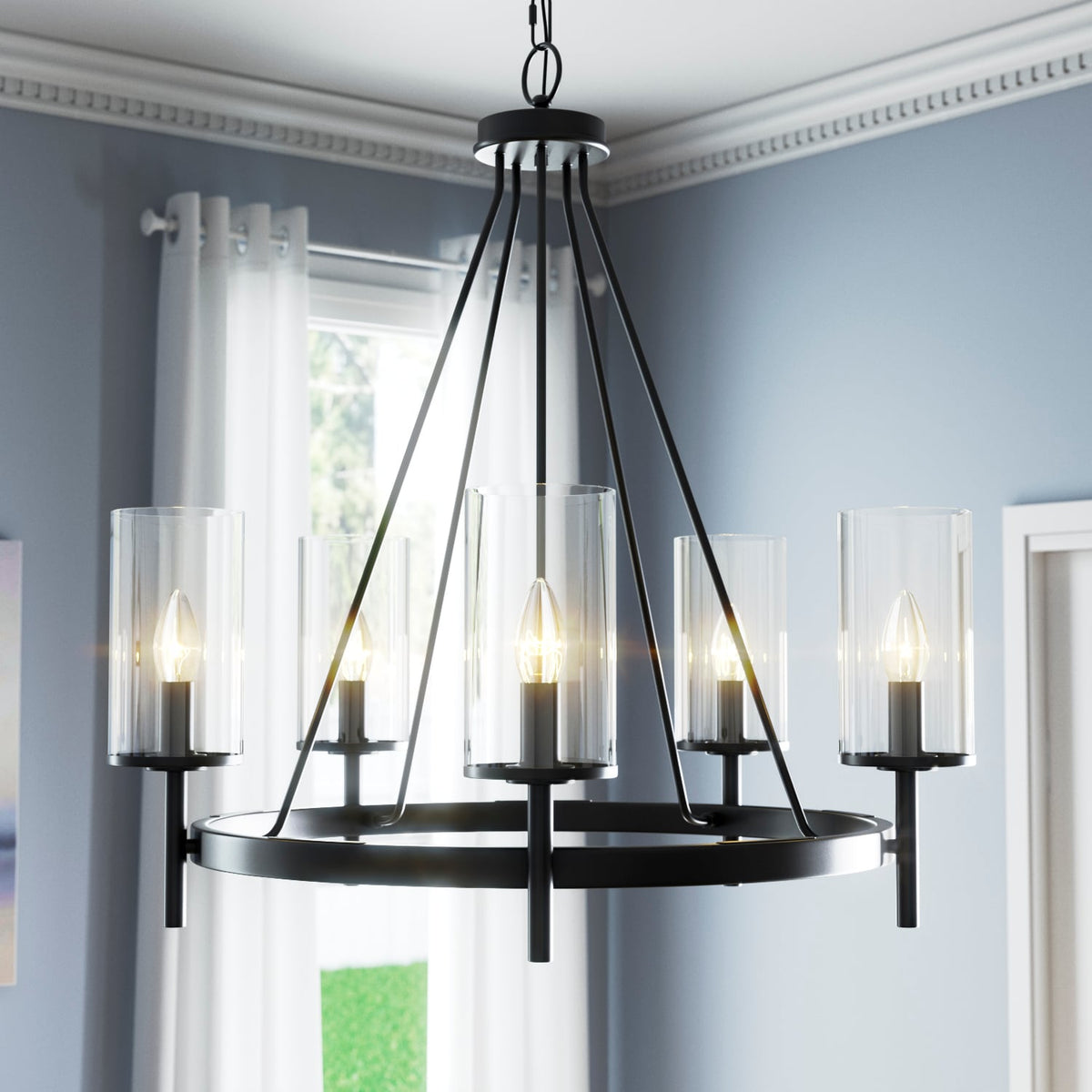 Progress Lighting Strahan 5-Light Black Transitional Chandelier