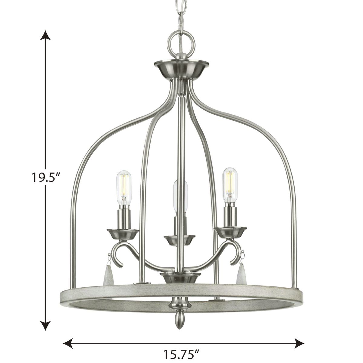 Progress Lighting Vinings 3-Light Brushed Nickel Transitional Lantern Medium Hanging Pendant Light