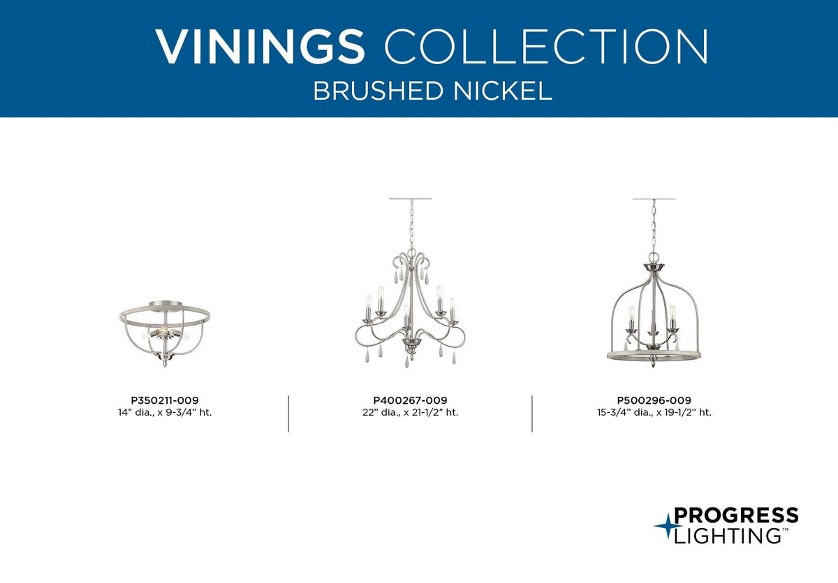 Progress Lighting Vinings 3-Light Brushed Nickel Transitional Lantern Medium Hanging Pendant Light