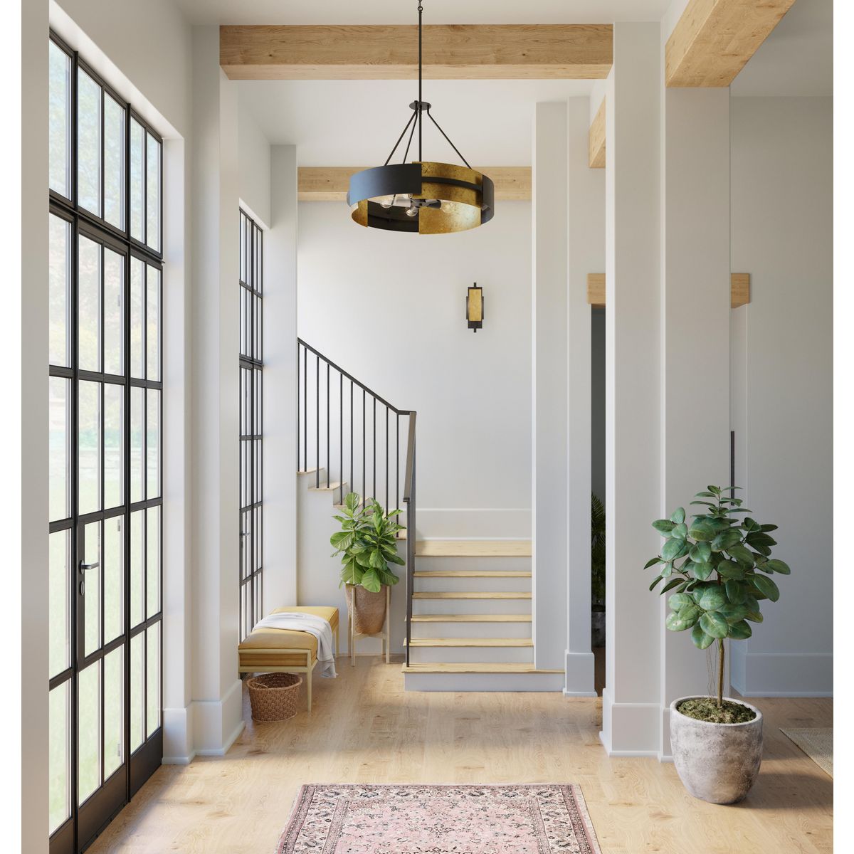 Progress Lighting Lowery 5-Light Black with Distressed Gold Accents Modern/Contemporary Drum Large Hanging Pendant Light