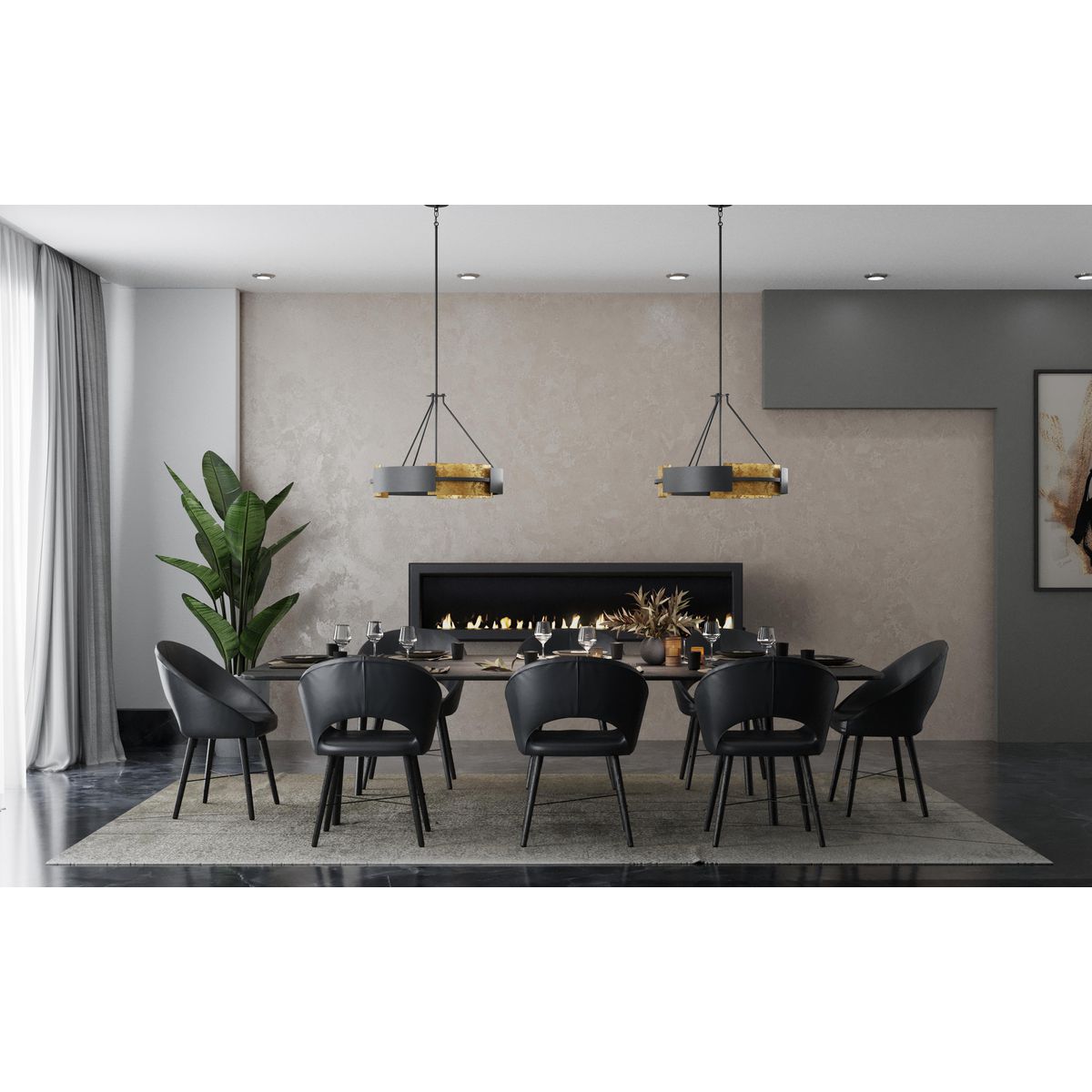 Progress Lighting Lowery 5-Light Black with Distressed Gold Accents Modern/Contemporary Drum Large Hanging Pendant Light