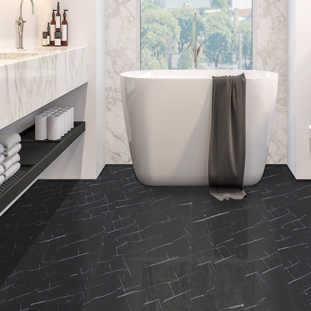 Lucida USA Terracore Nero Marquina Gray 22-mil x 12-in W x 24-in L Waterproof Interlocking Luxury Vinyl Plank Flooring (16-sq ft/ Carton)