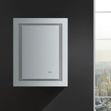 Fresca Spazio 24-in x 30-in Lighted LED Fog Free Surface/Recessed Mount LED Lighting Mirror- Left Mirrored Soft Close Medicine Cabinet with Outlet
