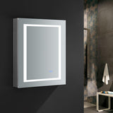 Fresca Spazio 24-in x 30-in Lighted LED Fog Free Surface/Recessed Mount LED Lighting Mirror- Left Mirrored Soft Close Medicine Cabinet with Outlet