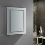 Fresca Spazio 24-in x 30-in Lighted LED Fog Free Surface/Recessed Mount LED Lighting Mirror- Left Mirrored Soft Close Medicine Cabinet with Outlet