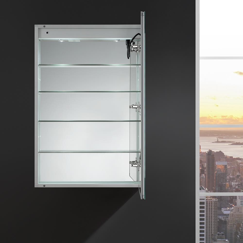Fresca Tiempo 24-in x 36-in Lighted LED Fog Free Surface/Recessed Mount LED Lighting- Right Mirrored Soft Close Medicine Cabinet with Outlet