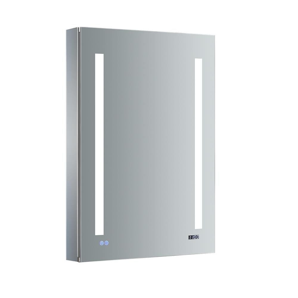 Fresca Tiempo 24-in x 36-in Lighted LED Fog Free Surface/Recessed Mount LED Lighting- Right Mirrored Soft Close Medicine Cabinet with Outlet
