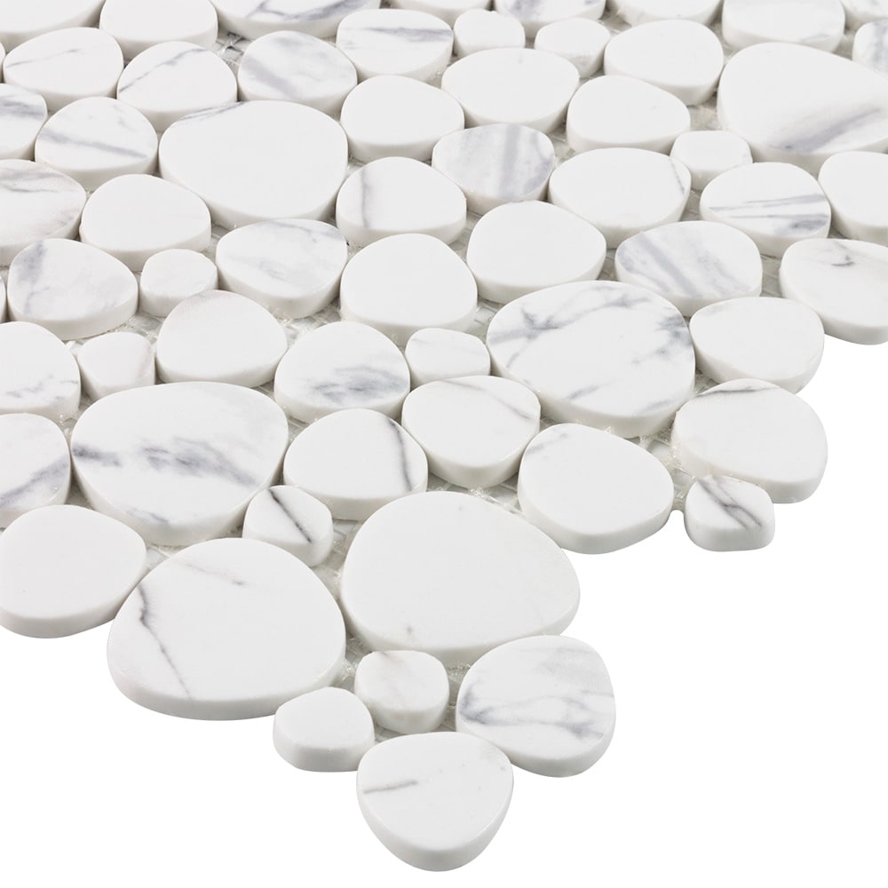Elida Ceramica Stonescape White Marble 12-in x 12-in Carrara-Look Recycled Glass Pebble Mosaic Floor and Wall Tile (1.001-sq ft per Piece)