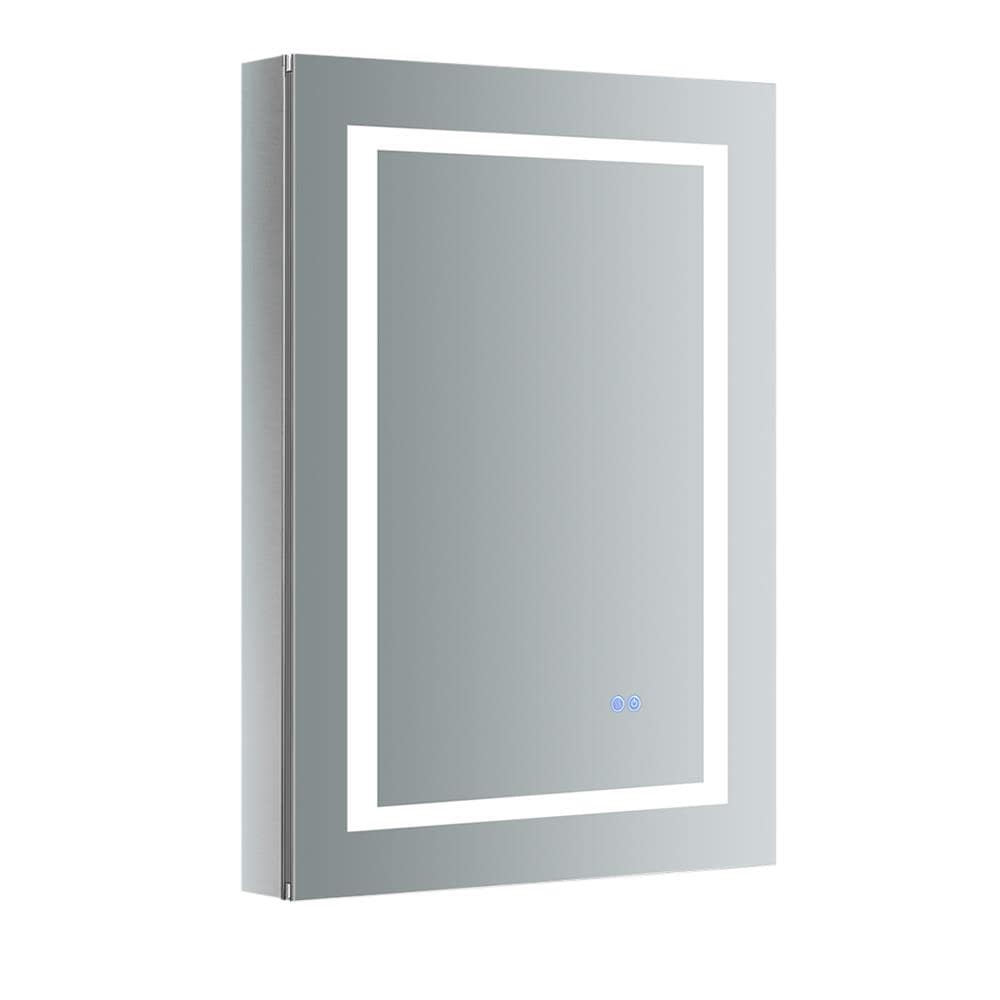 Fresca Spazio 24-in x 36-in Lighted LED Fog Free Surface/Recessed Mount LED Lighting Mirror- Left Mirrored Soft Close Medicine Cabinet with Outlet