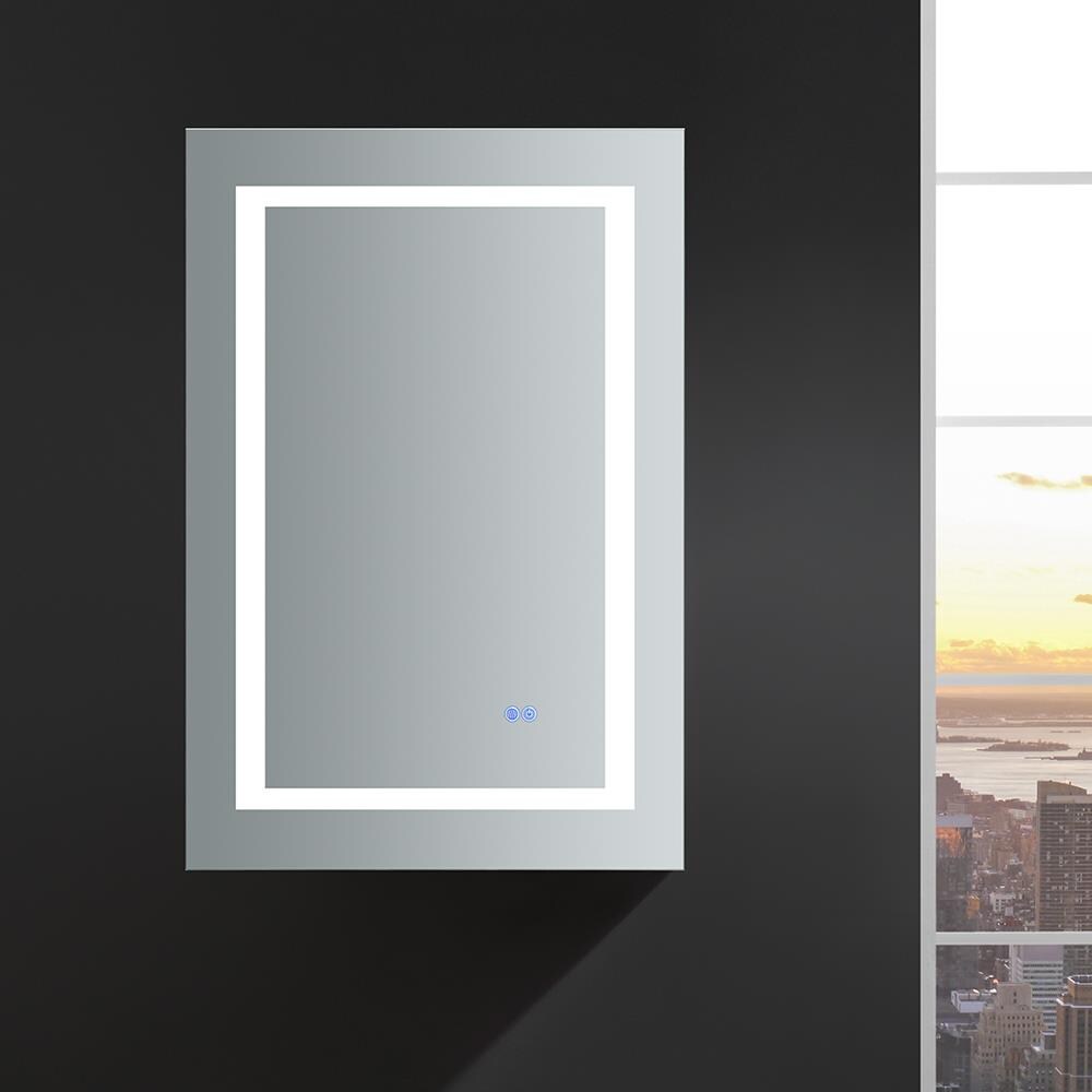 Fresca Spazio 24-in x 36-in Lighted LED Fog Free Surface/Recessed Mount LED Lighting Mirror- Left Mirrored Soft Close Medicine Cabinet with Outlet