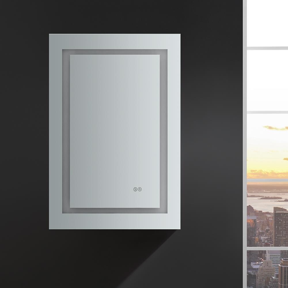 Fresca Spazio 24-in x 36-in Lighted LED Fog Free Surface/Recessed Mount LED Lighting Mirror- Left Mirrored Soft Close Medicine Cabinet with Outlet