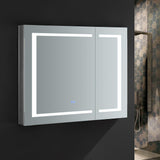 Fresca Spazio 36-in x 30-in Lighted LED Fog Free Surface/Recessed Mount LED Lighting Mirror Mirrored Soft Close Medicine Cabinet with Outlet