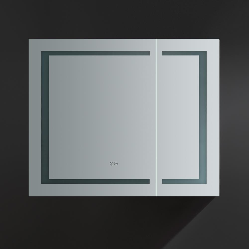 Fresca Spazio 36-in x 30-in Lighted LED Fog Free Surface/Recessed Mount LED Lighting Mirror Mirrored Soft Close Medicine Cabinet with Outlet